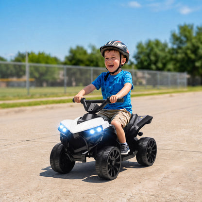 AIYAPLAY 6V Kids ATV, 4 Wheeler Electric Ride on Car with Music and LED Headlights, for Ages 18-56 Months Boys and Girls, White