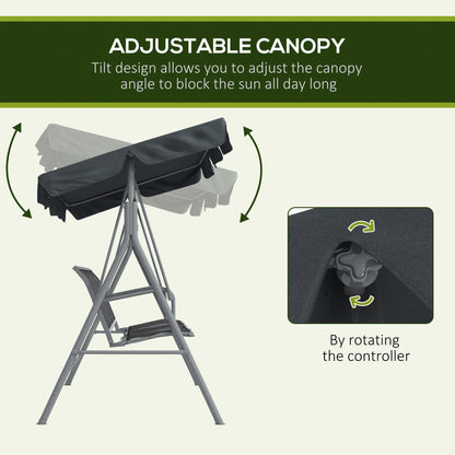 Outsunny 3 Seater Swing Chair, Garden Swing Bench with Adjustable Tilting Canopy, Breathable Mesh Seat and Heavy Duty Metal Frame for Patio, Garden, Dark Grey