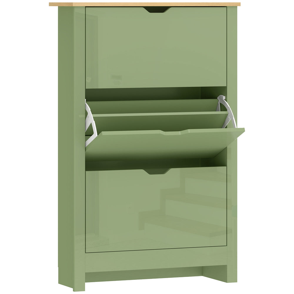 HOMCOM Slim Shoe Cabinet, Narrow Shoe Cupboard with 3 Flip Drawers, Adjustable Shelves for 18 Pairs of Shoes, High Gloss Green