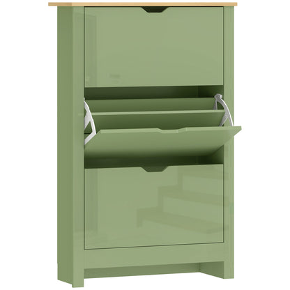 HOMCOM Slim Shoe Cabinet, Narrow Shoe Cupboard with 3 Flip Drawers, Adjustable Shelves for 18 Pairs of Shoes, High Gloss Green
