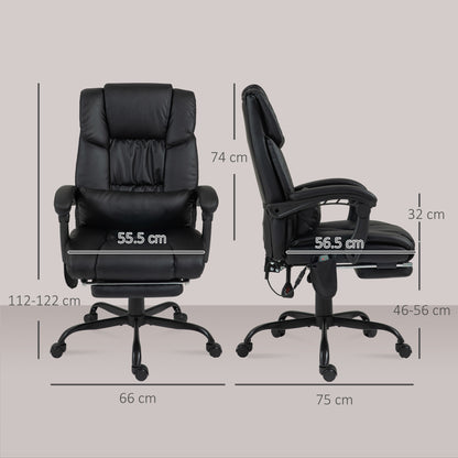 Vinsetto 6-Point Massage Office Chair, PU Leather Desk Chair with Adjustable Height and Footrest for Home Office, Black