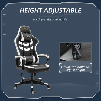 Vinsetto Racing Gaming Chair w/ Lumbar Support, Headrest, Gamer Office Chair, Black White