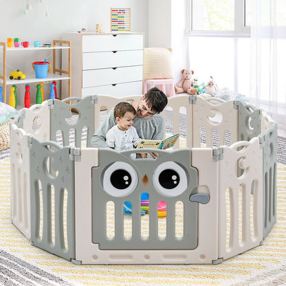 12 Panel Foldable Baby Playpen-Beige