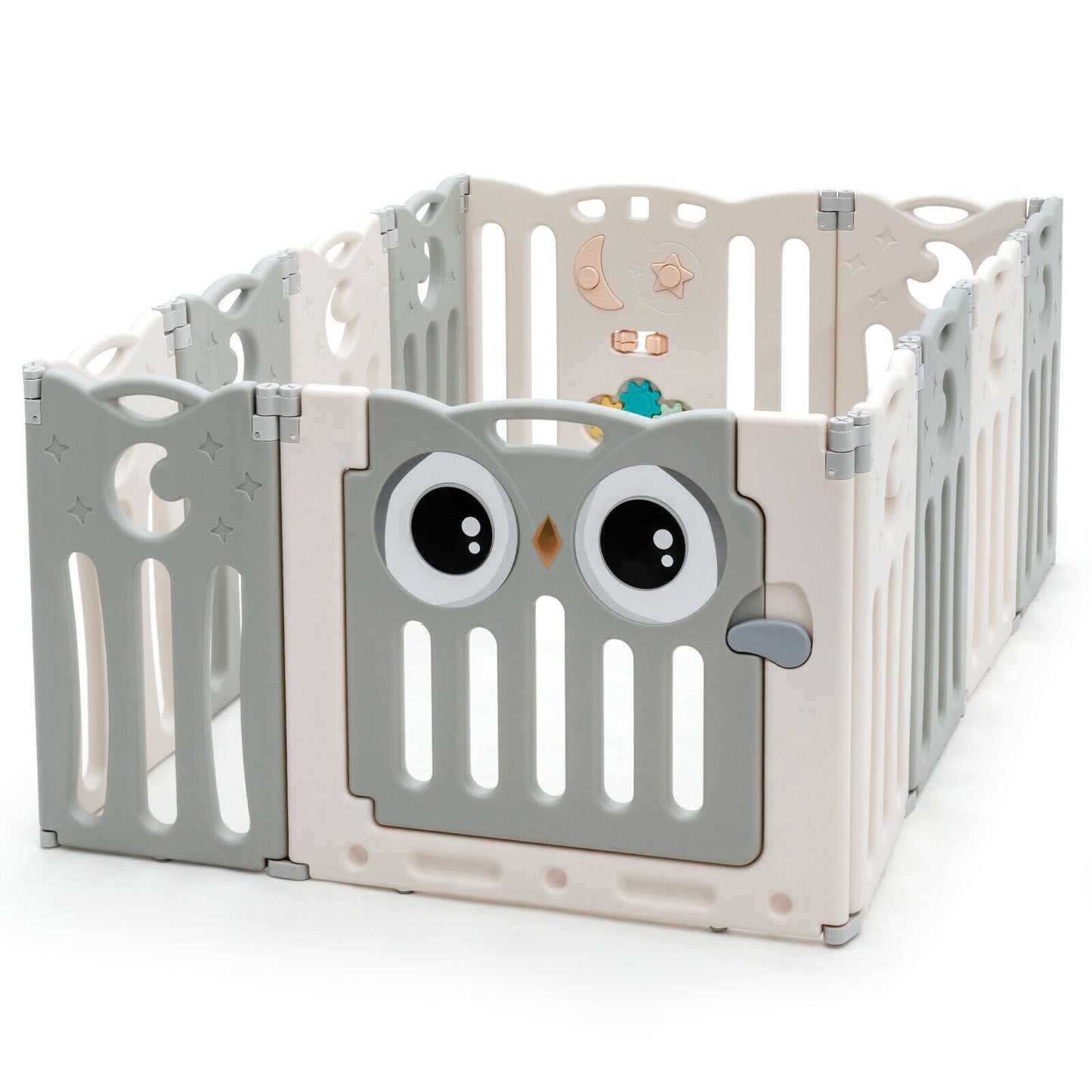 12 Panel Foldable Baby Playpen-Beige