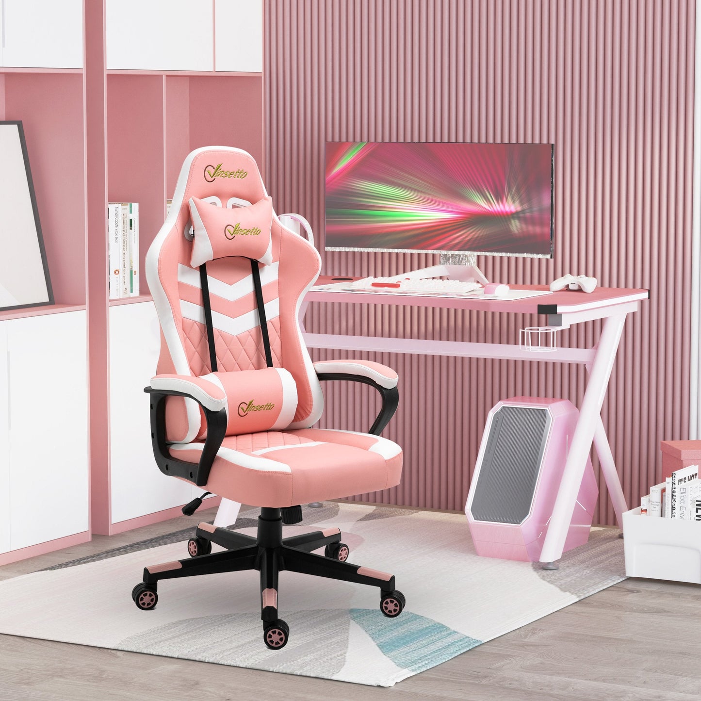 Vinsetto Racing Gaming Chair w/ Lumbar Support, Headrest, Gamer Office Chair, Pink White