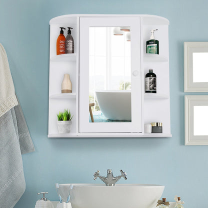 Wall Mount Mirror Cabinet Storage Bathroom Cupboard w/ Single Door and Shelves