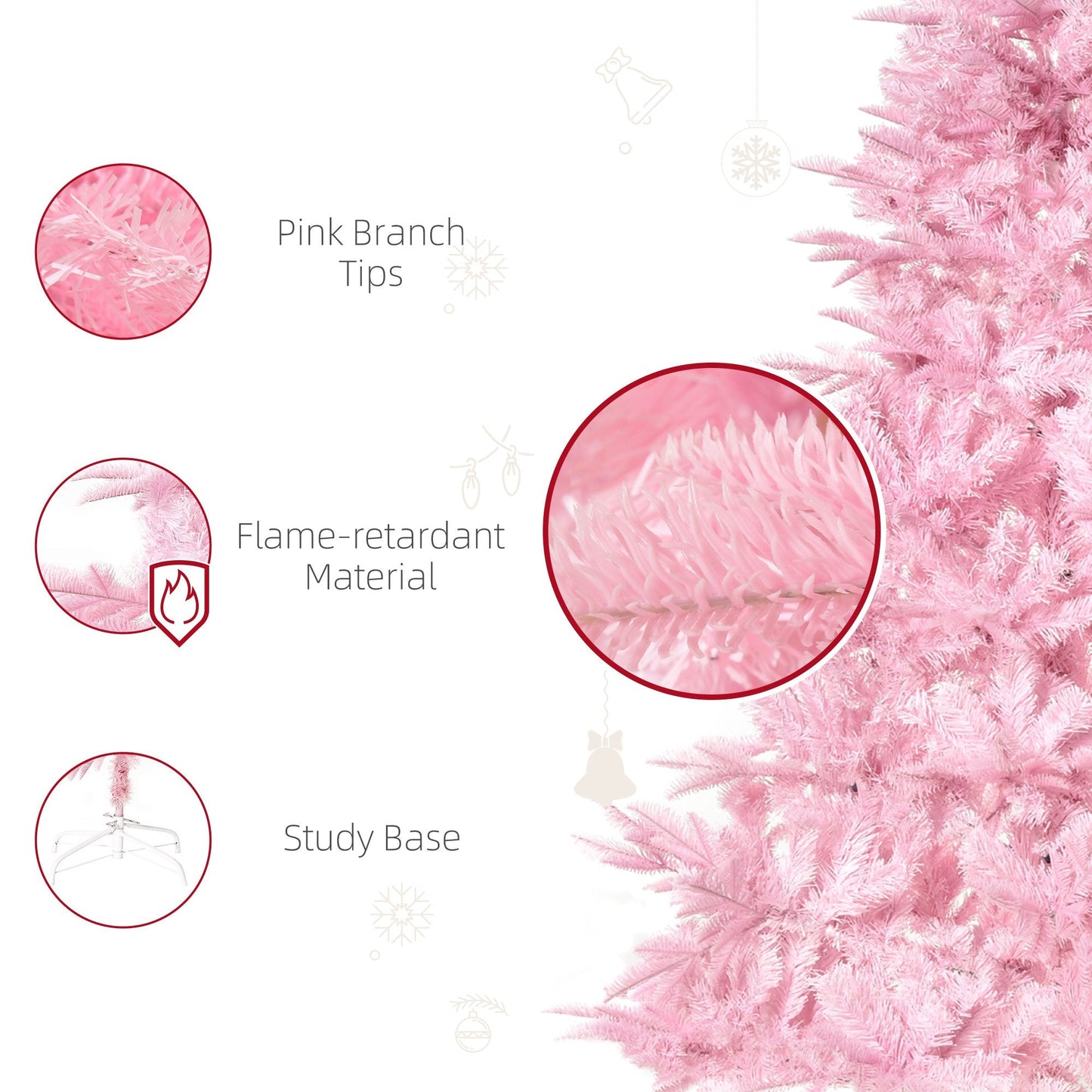 HOMCOM 6FT Artificial Christmas Tree Holiday Xmas Holiday Tree Decoration with Automatic Open for Home Party, Pink