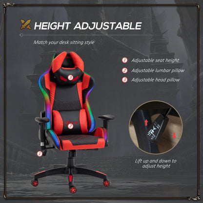 Vinsetto Gaming Office Chair with RGB LED Light, Lumbar Support, Gamer Recliner, Red