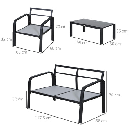 Outsunny 4 Pcs Aluminium Frame Garden Lounge Set - Black