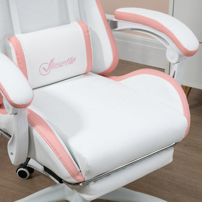 Vinsetto Racing Gaming Chair, Reclining PU Leather Computer Chair with 360 Degree Swivel Seat, Footrest, Removable Headrest and Lumber Support, White and Pink