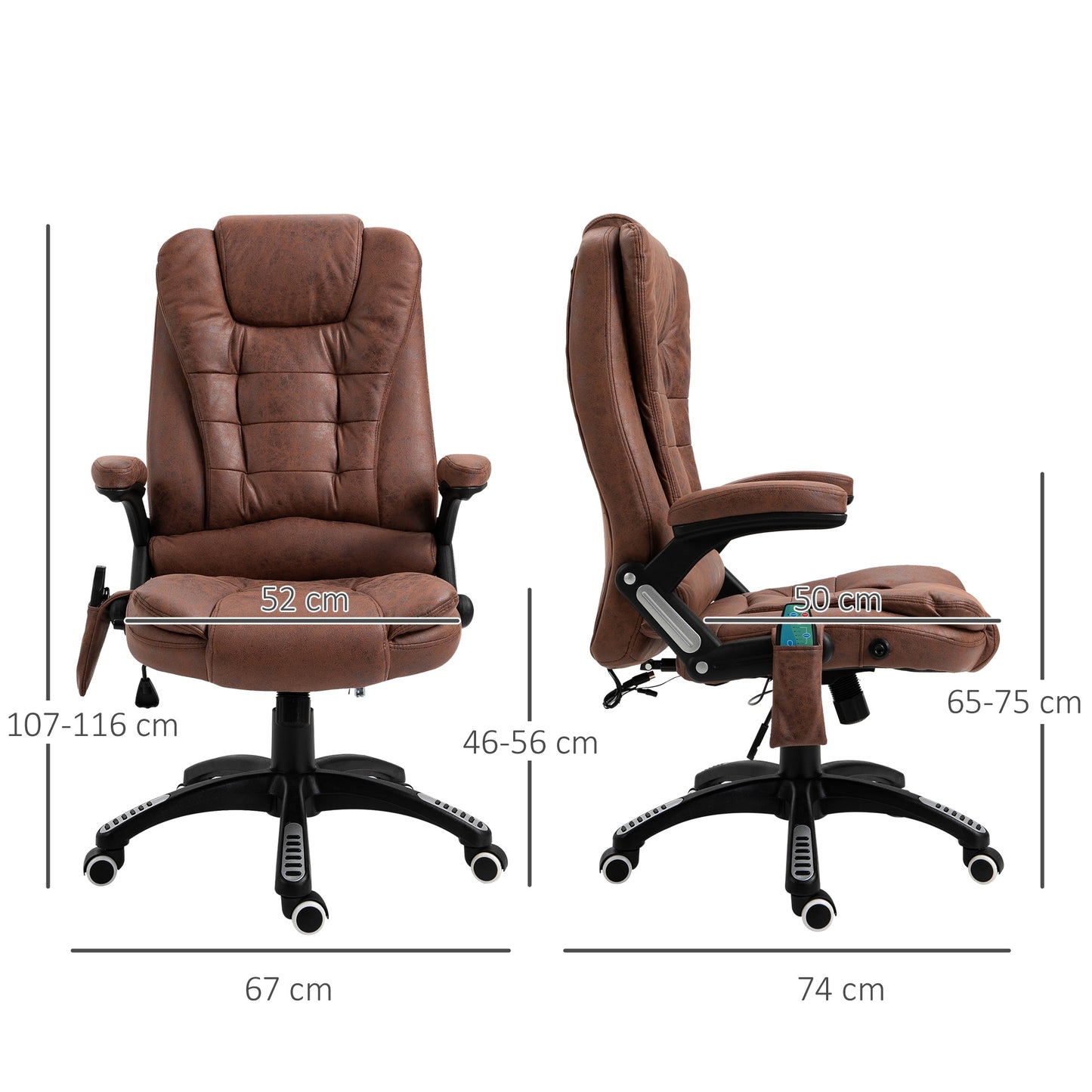 Vinsetto Massage Recliner Chair Heated Office Chair with Six Massage Points Microfiber Cloth 360Â° Swivel Wheels Brown