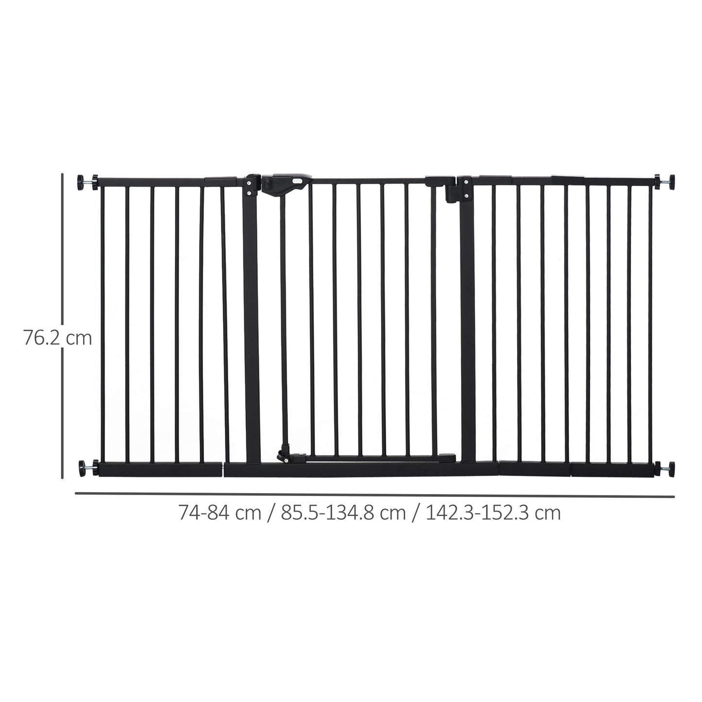 PawHut Retractable Pet Safety Gate Dog Barrier Home Doorway Corridors Room Divider Stair with 3 Extensions and Adjustable Screws Black 76.2 x 152.3 cm