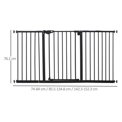 PawHut Retractable Pet Safety Gate Dog Barrier Home Doorway Corridors Room Divider Stair with 3 Extensions and Adjustable Screws Black 76.2 x 152.3 cm