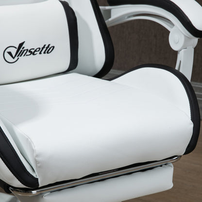 Vinsetto Reclining PU Leather Gaming Chair with Footrest, Removable Headrest and Lumber Support - White/Black