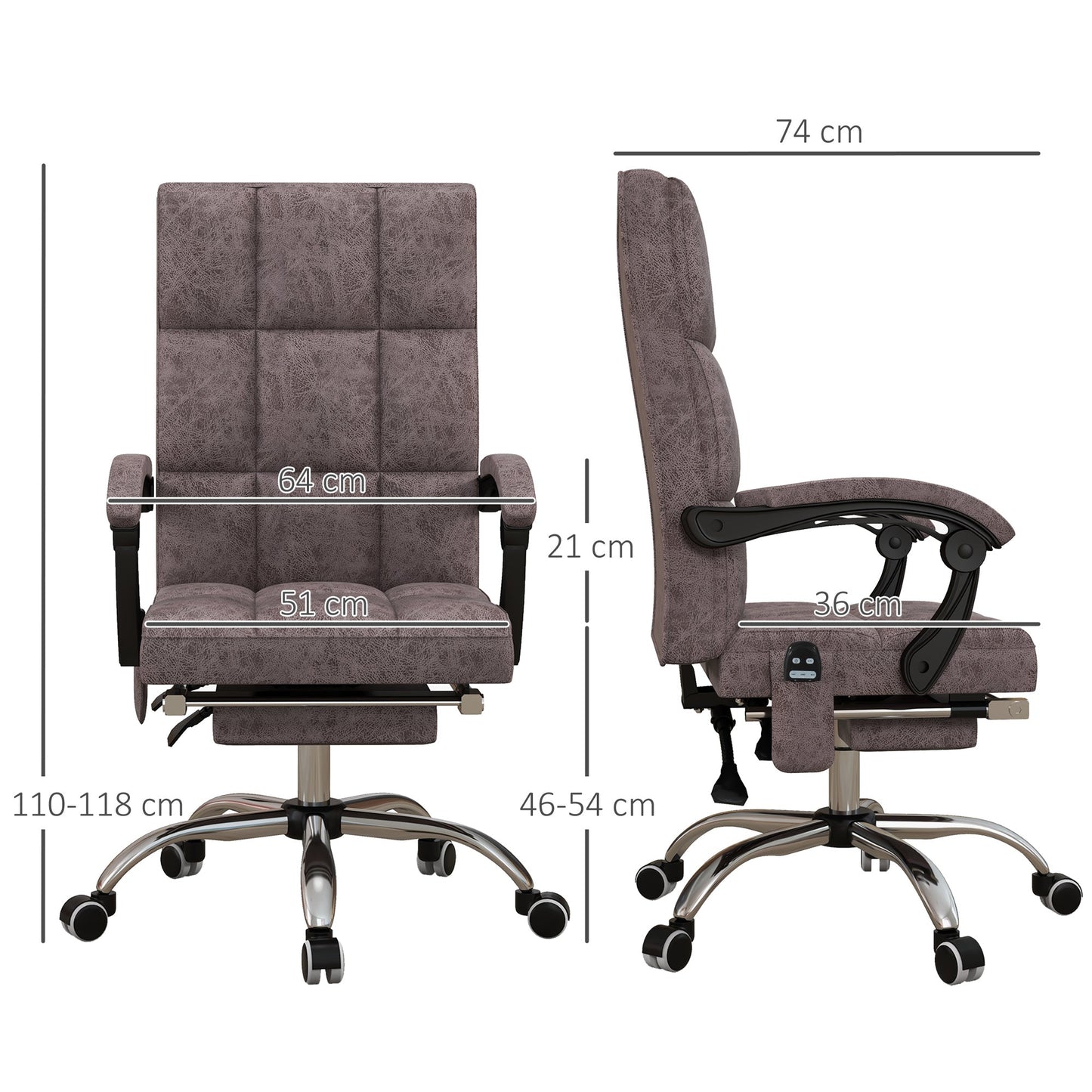 Vinsetto Executive Vibration Massage Office Chair, Microfibre Computer Chair with Armrest, 135Â° Reclining Back, Charcoal Grey