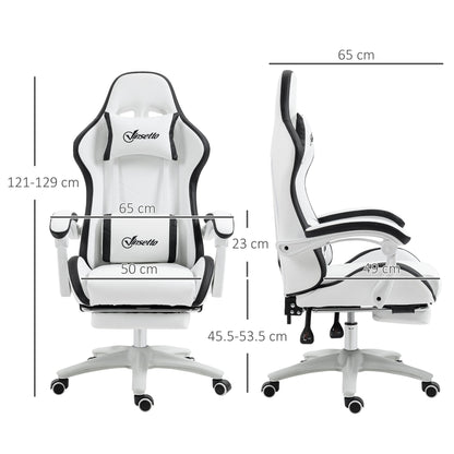 Vinsetto Reclining PU Leather Gaming Chair with Footrest, Removable Headrest and Lumber Support - White/Black