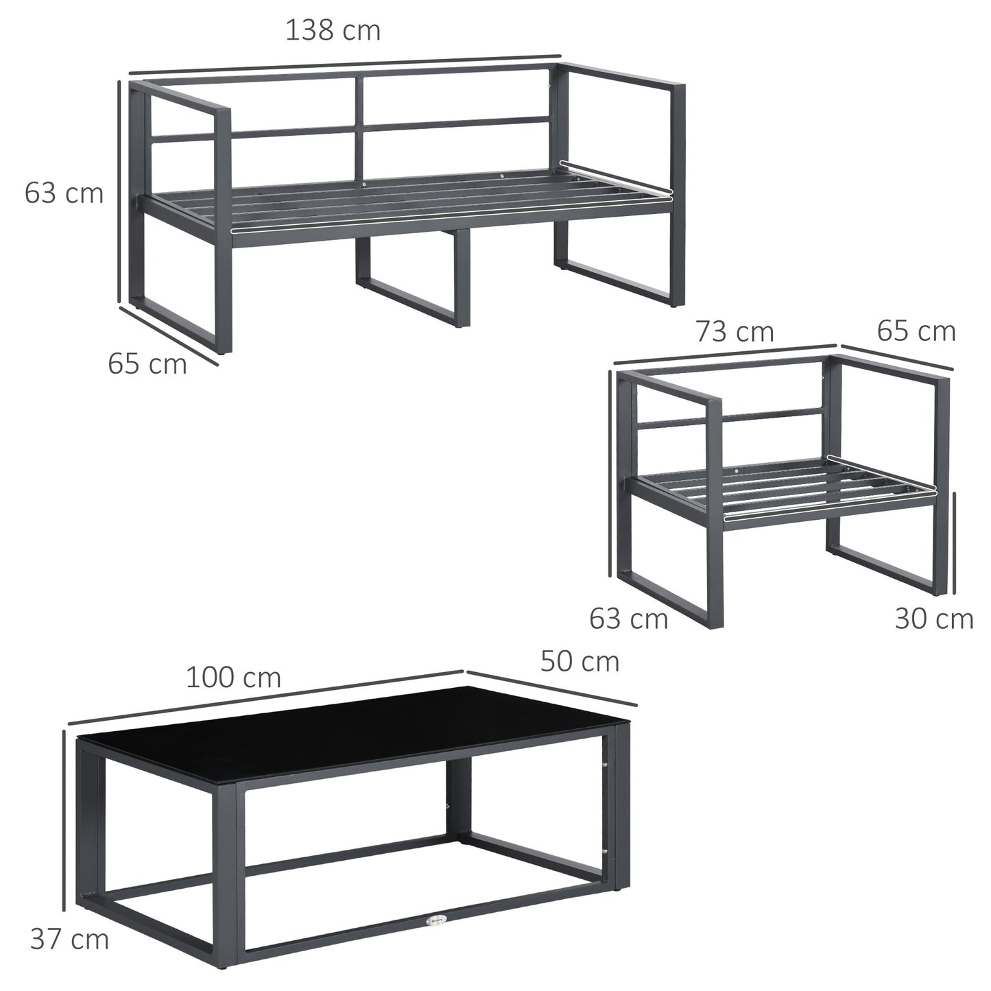 Outsunny 4 Pieces Garden Sofa Set Aluminium Frame - Grey