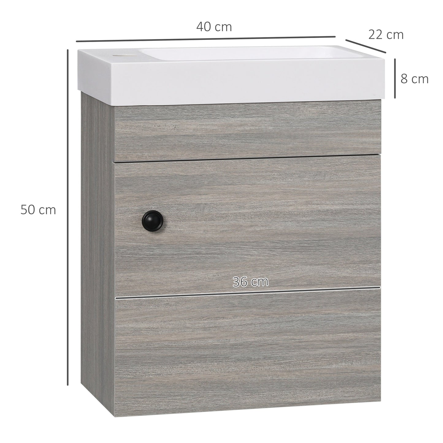kleankin Bathroom Vanity Unit with Basin, Wall Mounted Bathroom Wash Stand with Sink, Tap Hole and Storage Cabinet, Grey