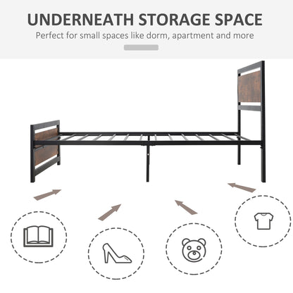 Single Metal Bed Frame Slat Support Bedstead Base w/ Headboard & Footboard