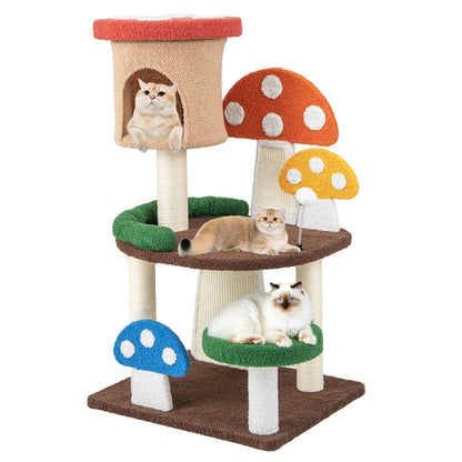 102 cm Mushroom Cat Tree Tower with Natural Sisal Posts-Multicolor