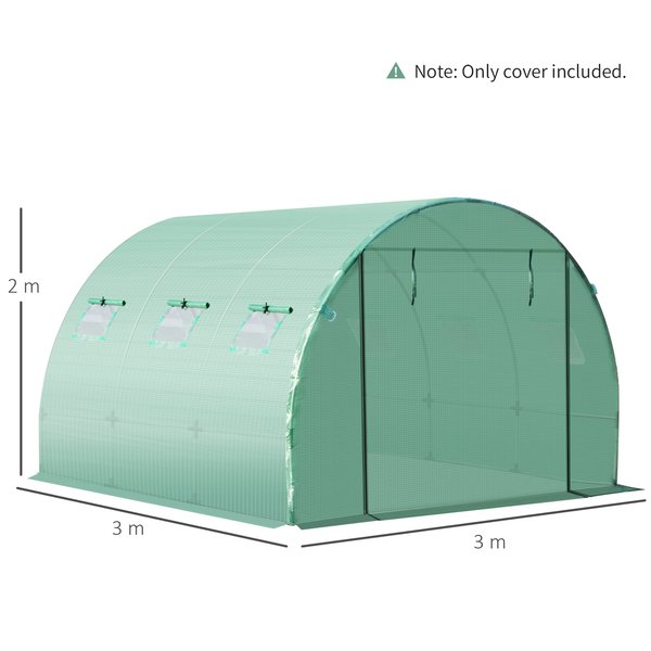 10X10 Ft. Greenhouse Replacement Cover W/ Windows Door - Green