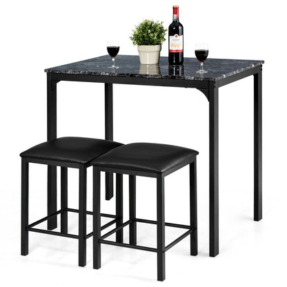 3 Piece Dining Table Set with 2 Faux Leather Backless Stools