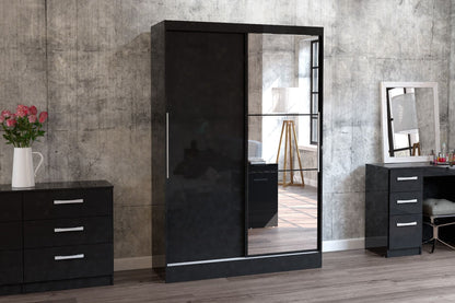 Lynx 2 Door Mirrored Sliding Wardrobe - Black