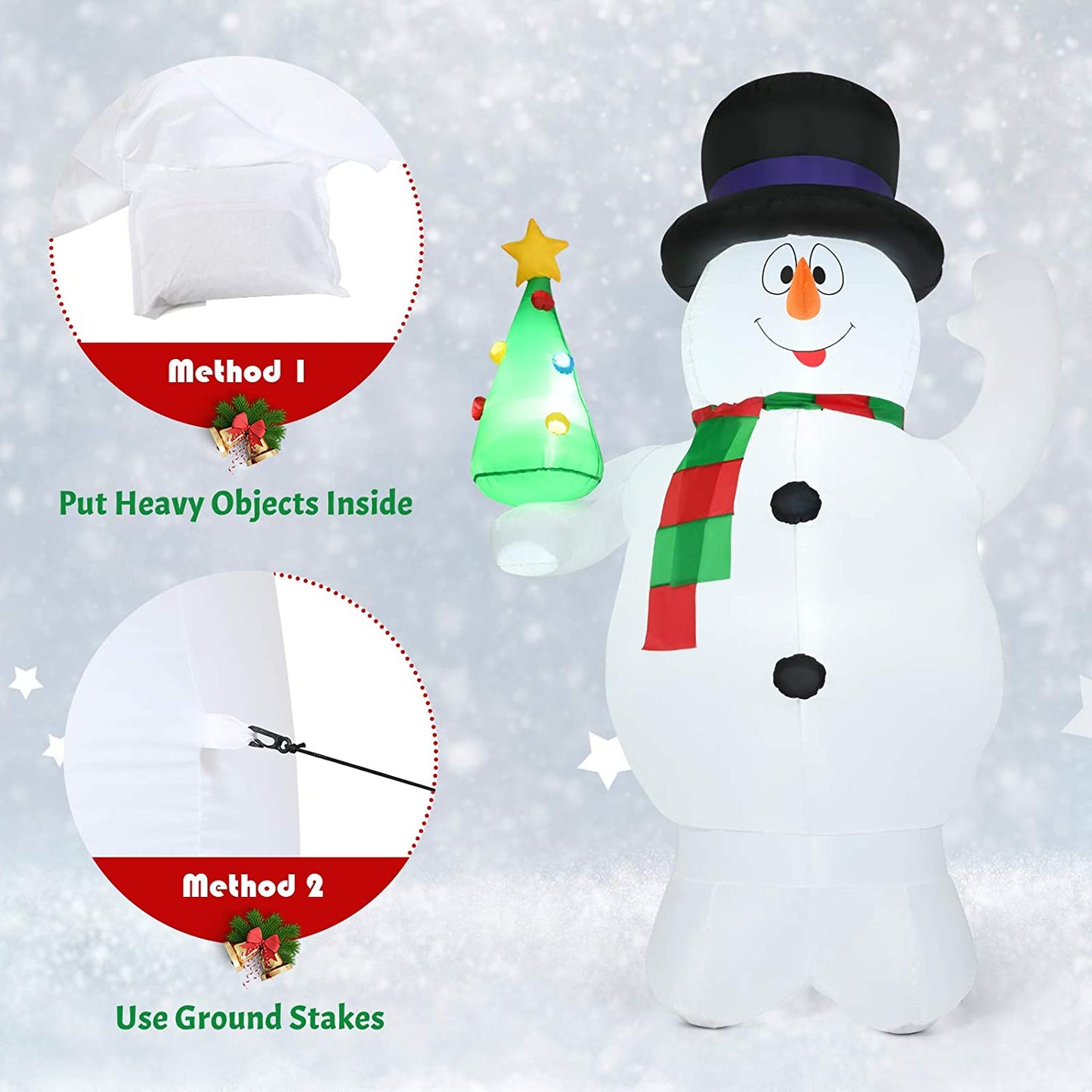 2.4M/ 8FT Inflatable Snowman Christmas Decoration with LED Lights