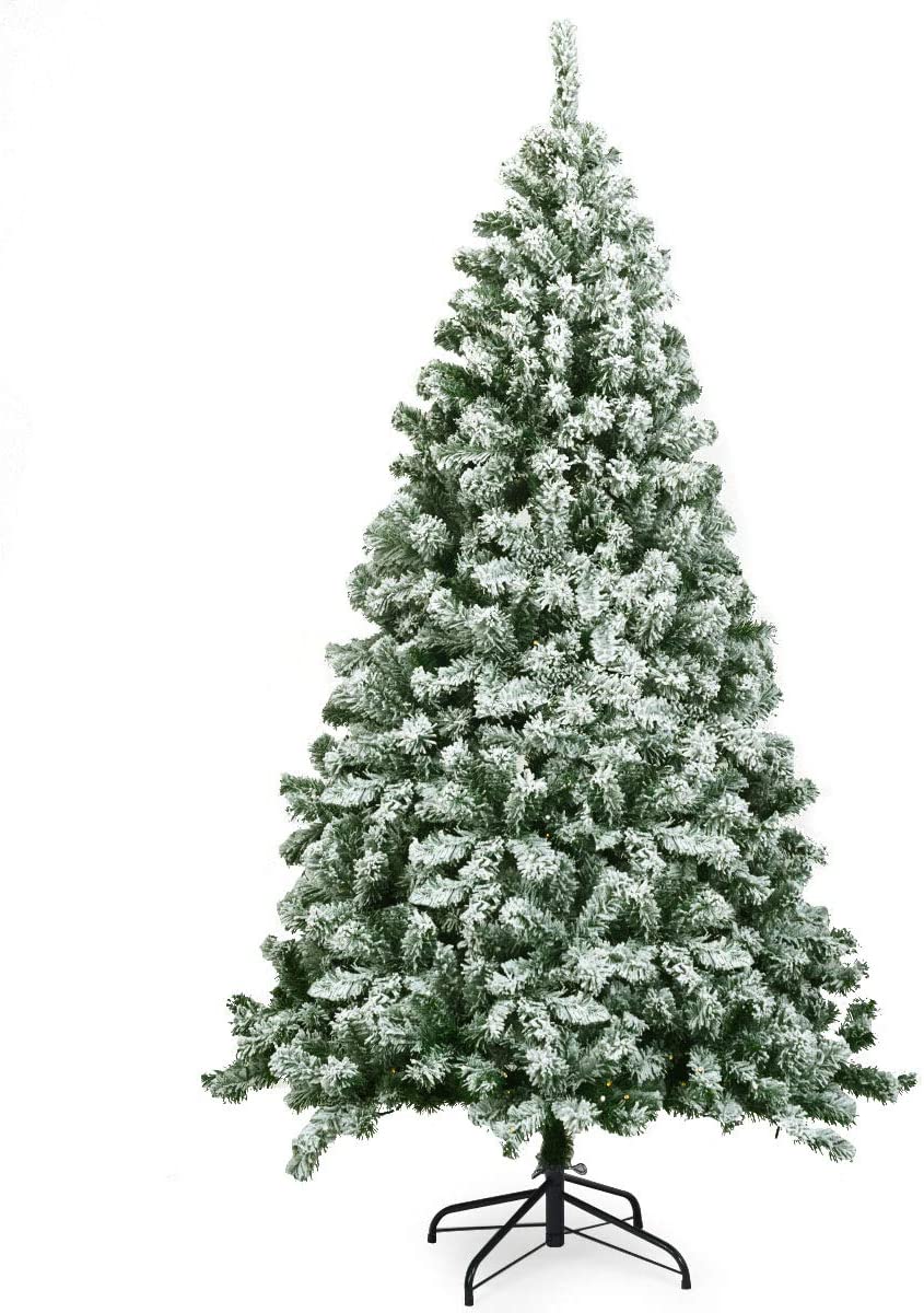 6ft Snow Flocked Hinged Pine Foldable Christmas Tree with Stand