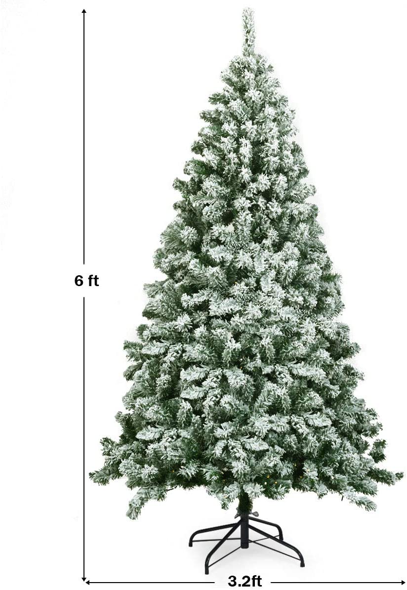 6ft Snow Flocked Hinged Pine Foldable Christmas Tree with Stand