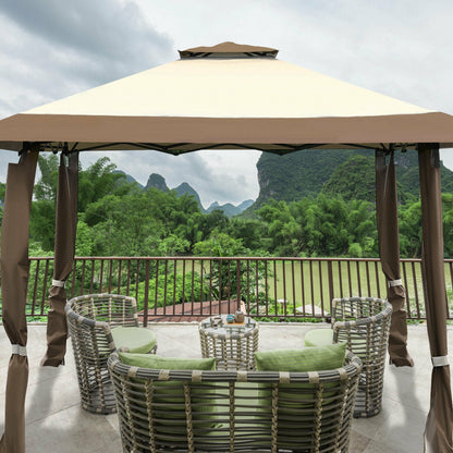 Large Adjustable Height Gazebo Canopy Patio Shelter-Brown