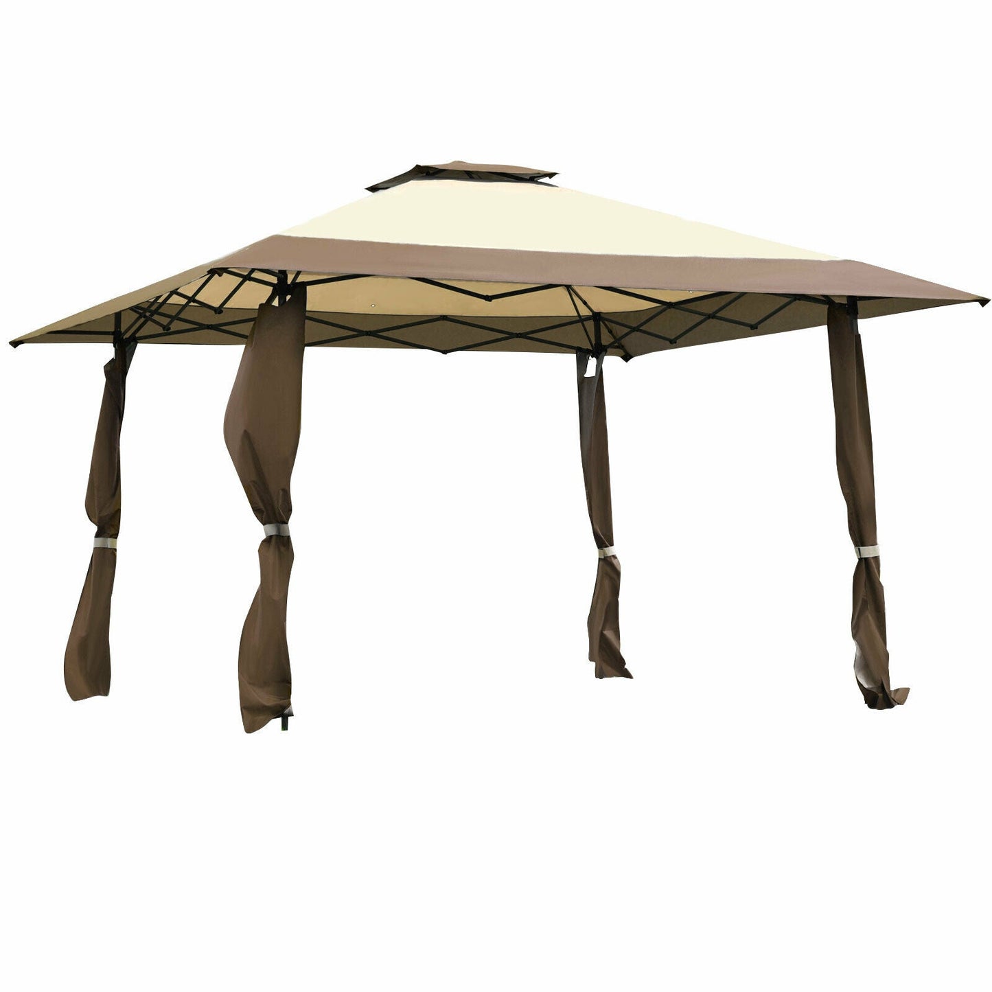 Large Adjustable Height Gazebo Canopy Patio Shelter-Brown