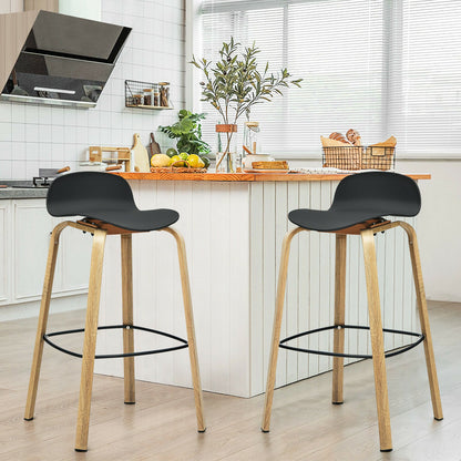 2 x Bar Chairs, High Counter Stools with Footrest-Black