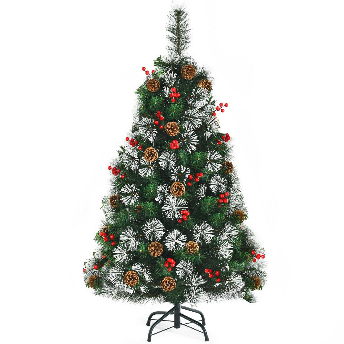 4FT Snowy Christmas Tree with Pine Cones and Berry Cluster