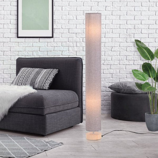 120H Cm Wooden Base Floor Lamp W/Linen Fabric - Grey