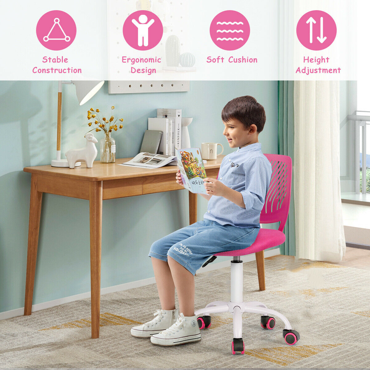 Children's Height Adjustable Computer / Office Chair-Rose