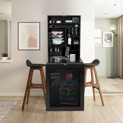 Multi-Function Folding Wall-Mounted Drop-Leaf Table with Chalkboard-Black