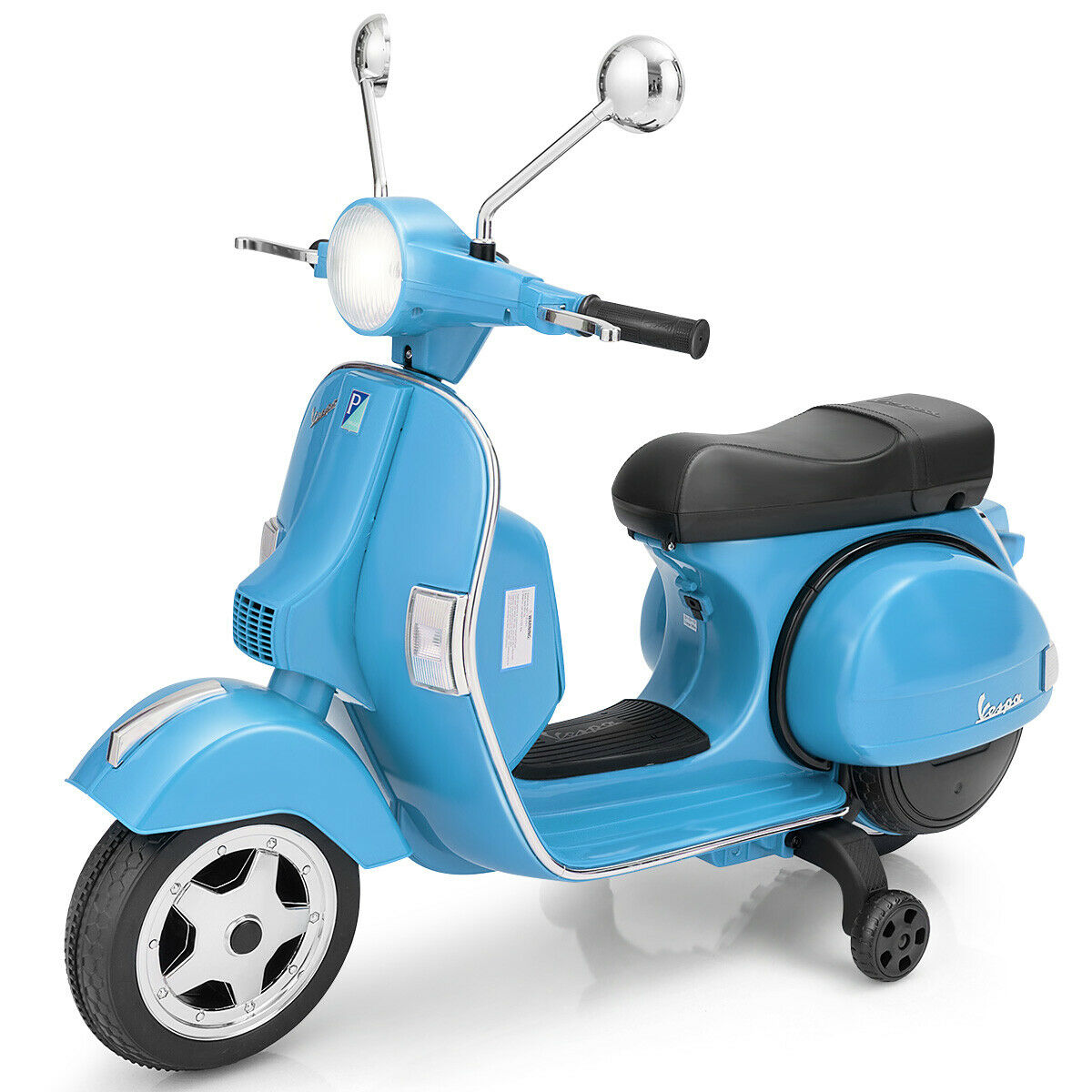 Ride On 6v Licenced Vespa Motorcycle with Music-Blue