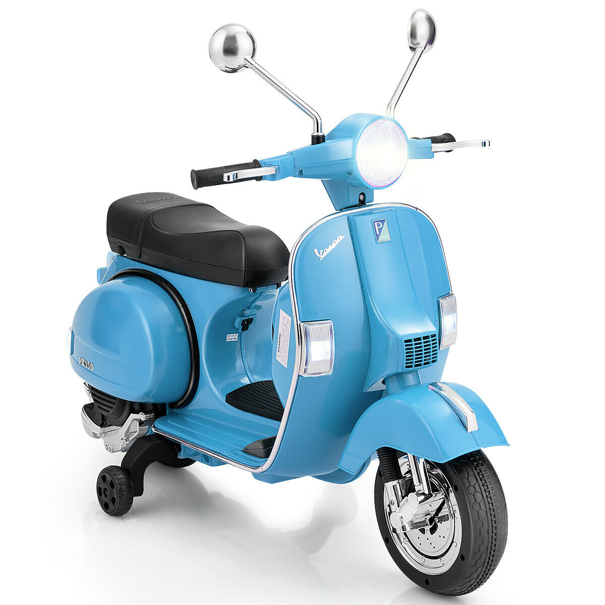 Ride On 6v Licenced Vespa Motorcycle with Music-Blue