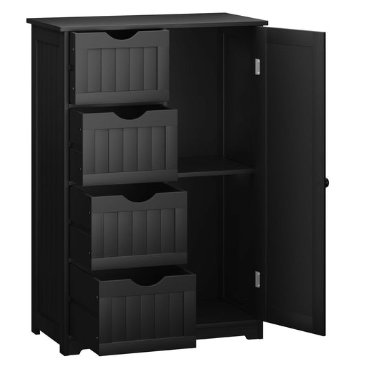 Freestanding Storage Cupboard with Adjustable Shelf and Drawers-Black