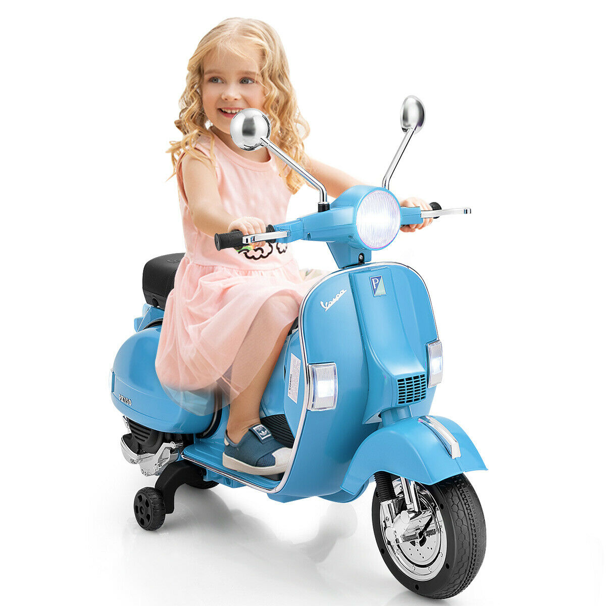 Ride On 6v Licenced Vespa Motorcycle with Music-Blue