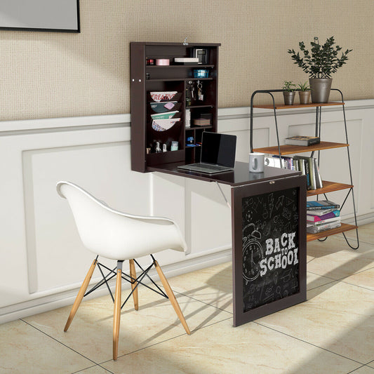 Multi-Function Folding Wall-Mounted Drop-Leaf Table with Chalkboard