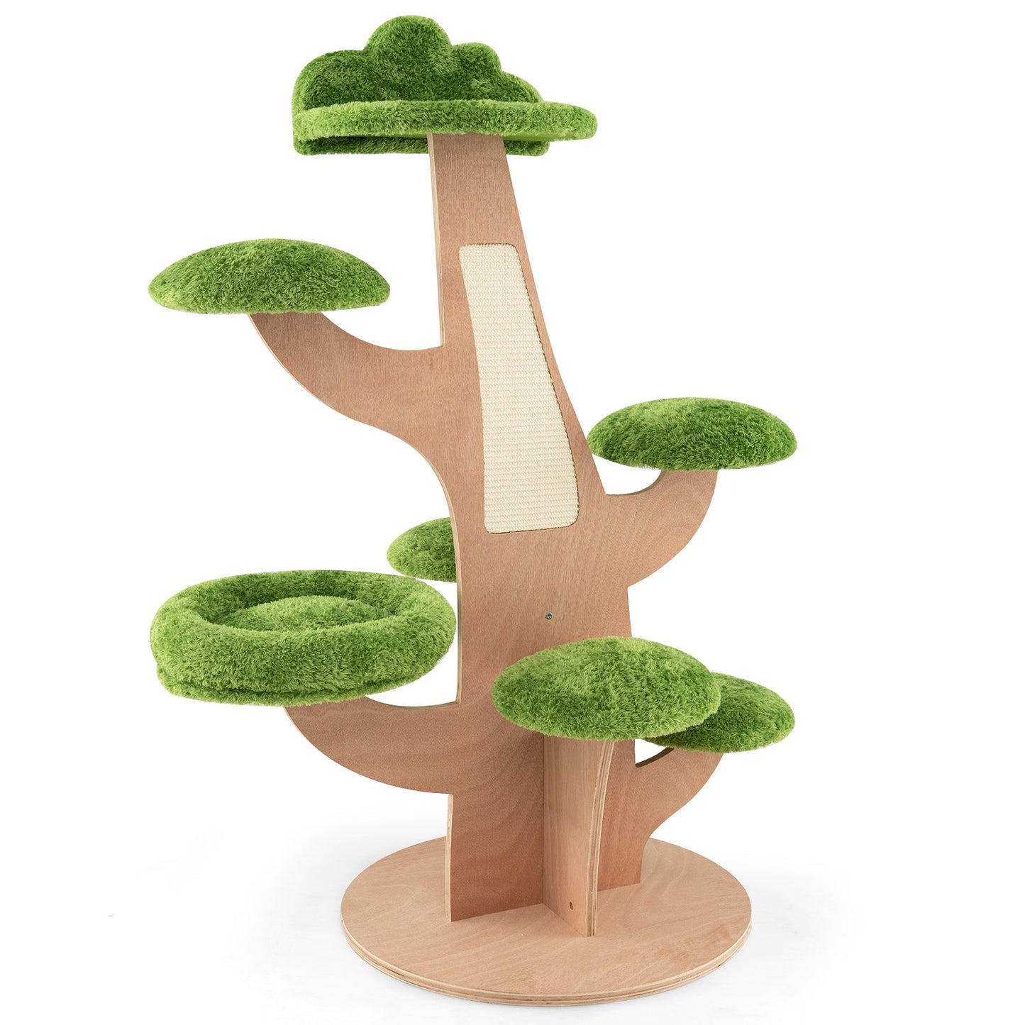 128 cm Pine Shape Cat Tree Cute Multi-level Cat Tower with Sisal Scratching Board-Green