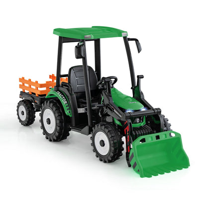 12V Battery Powered Kids Ride on Tractor with Trailer-Green