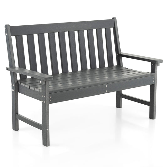 132 CM All-Weather HDPE Garden Bench with Backrest and Armrests-Grey