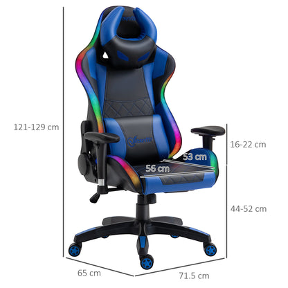 Vinsetto Gaming Office Chair with RGB LED Light, Lumbar Support, Gamer Recliner, Blue