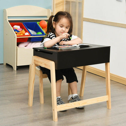 Children's Wooden Lift-up Table and Chair Set-Brown
