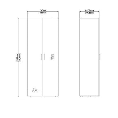 Classic Design Woodgrain 2 Doors Wardrobe - White