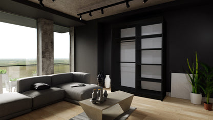 Moon 2 Sliding Door Wardrobe Grey, Black, White - 150cm and 203cm