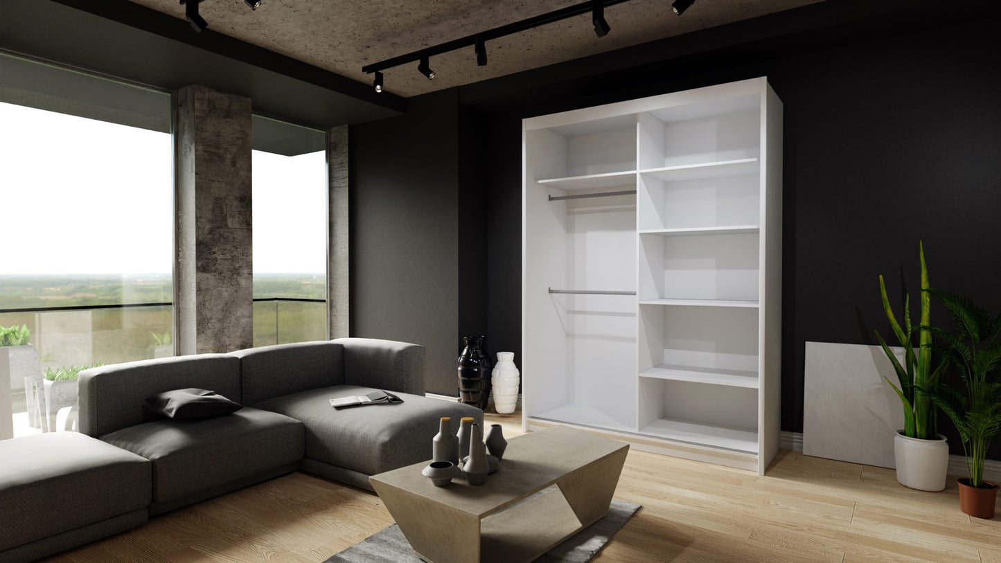 Moon 2 Sliding Door Wardrobe Black, White, Grey - 150cm and 203cm